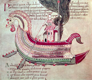 Drawing of a dragon ship